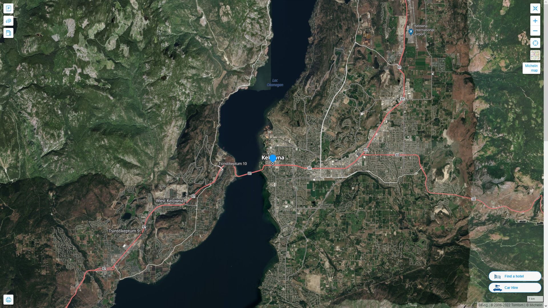 Kelowna Highway and Road Map with Satellite View